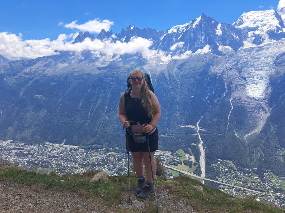 Emily Tennant above a mountain valley
